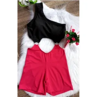 Macaquinho fitness academia curto com bojo alça única argola - Estampa 05