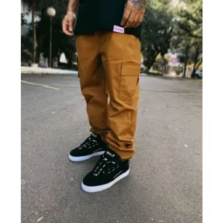 Ref: CÇCARG - Calça Sarja Unissex Barra Larga Skatista com 6 Bolsos - Bege