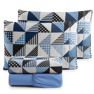 Percal 100% Algodão: Jogo de Lençol Estampado 4 PÇS - 180 Fios - Rose Patchwork