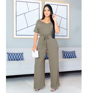 Bolsos Flare Regulável Cinto Pantacourt Longo Feminino Macacão - GEOMETRICO TERRA