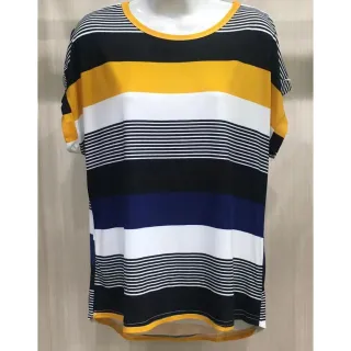 Blusa Feminina Listrada Viscolinho Blogueira T-shirt D189 - 48 - Preta com Mostarda