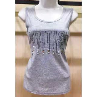 Blusa Regata Feminina Lisa com Letras Perolas Diamantes - Branca