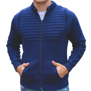 Blusa Masculina Tricot Cardigan com Zíper e Bolso - Marsala