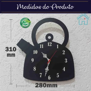 Decoração de cozinha: Relógio de parede em MDF com bule - Único