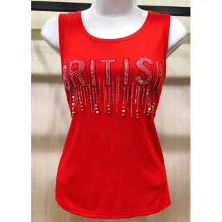 Blusa Regata Feminina Lisa com Letras Perolas Diamantes - Branca