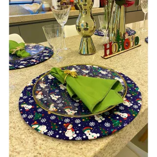 Decoração de Natal: Kit Mesa Posta com 18 Peças - Capas de Sousplat Estampado + Guardanapos + Argolas - Flores Vermelhas