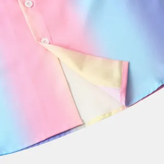 Camiseta Slim Fit Listrada Gradiente Gola Manga Curta Abotoar - Verão Havaiano Casual - Listras Degradê