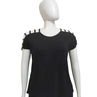 Blusinha Plus Size Manga Curta Tira Vazada Viscolycra Pérola Metalizada GG 44/48 - Rosa