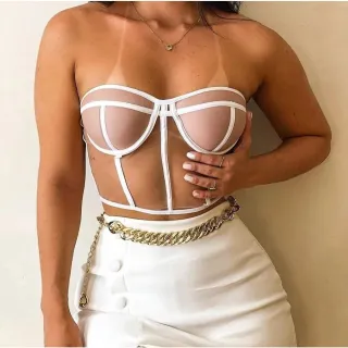 Top Croped Renda Corselet Tendência - Branco
