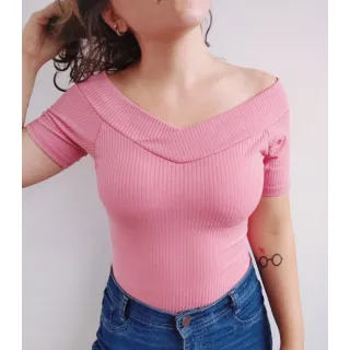 Moda Super Envio !! Blusa Feminina Canelada Manga Curta Ombro Básica - 0025 - Vinho