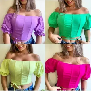 Ciganhinha Corselet Delicado Comportado Barbatanas Cropped Feminino - Azul Bebê