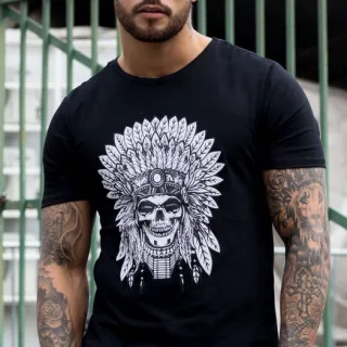 Estampa de Índio Americano - Camiseta Masculina 100% Algodão Premium