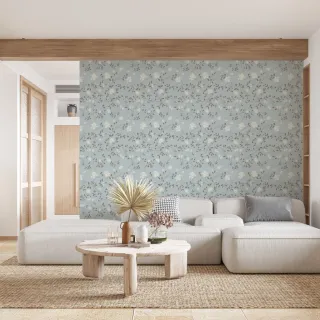 Adesivo Floral Azul Quarto Sala - Papel de Parede Autocolante Lavável 1m x 50cm - Único