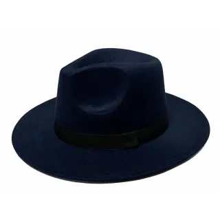 Chapéu unissex fedora clássico de feltro poliéster com aba dura média - Marinho