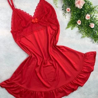 Pijama de Renda Linha Noite Sem Bojo - Rubro