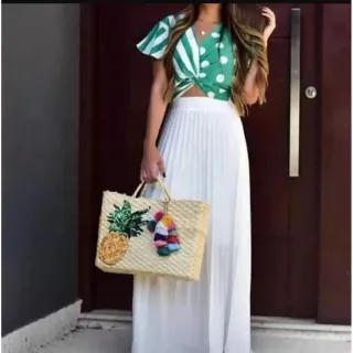 Saia Longa Evangelica Plissada Cintura Alta Gode Rodada Forro Luxo - Verde