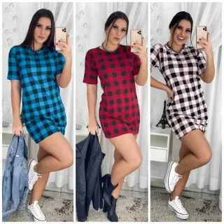 Vestido xadrez São João festa camisetão Juliana junina - Verde miltar