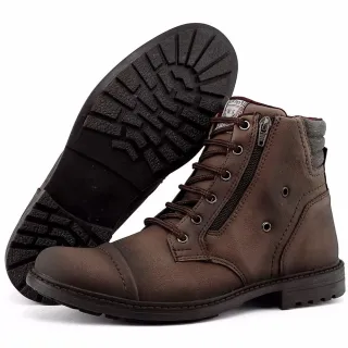 Masculino Adventure Casual Perfuros Zíper Coturno Bota Dhshoes - Marrom