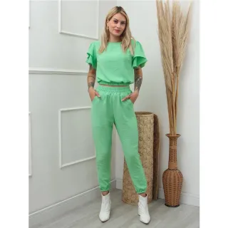 Cropped Manga Babados e Calça Jogger - Conjunto Duna - Rose