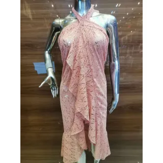 Moda Praia Saia Longa de Renda com Amarrar Nó - Rose