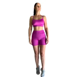 Empina Bumbum Conjunto Shorts Top Cirrê 3D Fitness Academia Corrida Ciclismo - Terracota