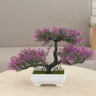 Plantas Plásticas Bonsai Verdes para Decoração de Casamento - Flores Artificiais - Vermelho roxo