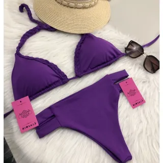 Hot Pants Bojo Trançado Cintura Alta Biquíni - Azul