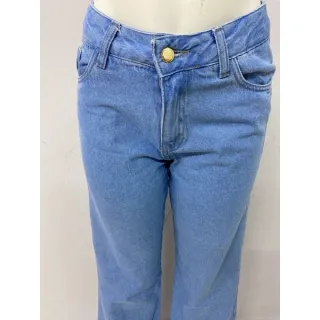 Calça Pantalona Jeans Feminina Wide Leg Cintura Alta 2022 - Azul claro  drestroyed