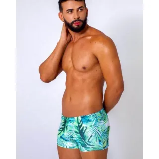 Moda praia masculina: sunga box estampada e lisa - Folhas 2