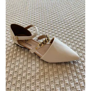 Promoção: Sapatilha Feminina Confortável Preta com Detalhe em Corrente - Moda Casual - Corrente nude