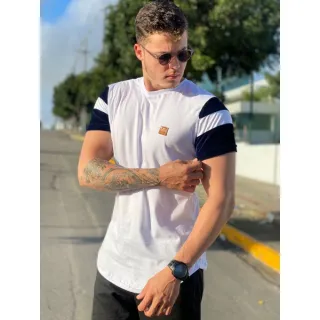 Camisa masculina longline oversized - PRETA COM AZUL