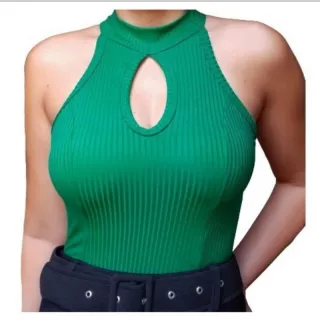 Blusa Regata Feminina Gola Alta Decote em Gota com Bojo - TAM: ÚNICO 36/40 - Azul Claro