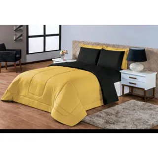 Edredom Queen Dupla Face Kit Vitória - 06 peças - Vinho/cinza