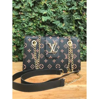 Estampados L.V Bolsa Feminina Transversal - Raryel - PRETA ESTAMPA DOURADA