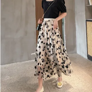 Saias Plissadas Longas de Malha Tutu - Moda Feminina - Preto1