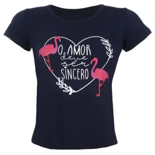 Camiseta Feminina Manga Curta Flamingo T-shirt - Marinho