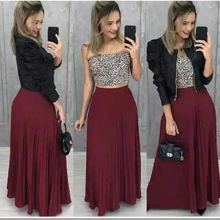 Saia Longa Evangelica Plissada Cintura Alta Gode Rodada Forro Luxo - Verde