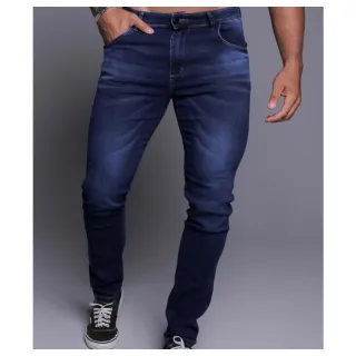 Calça Premium Masculina Slim em Jeans Elastano - Azul Escuro