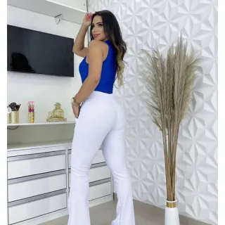 Novidade: Calça feminina jacard flare cintura alta com bolso em tecido macio - MESCLADO