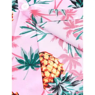 Camisa Manga Curta Masculina Slim Estampa Abacaxi Rosa - Fdc029 Abacaxi Rosa