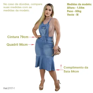Moda Evangélica: Saia Jardineira Jeans com Elastano Premium - GG/40