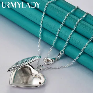 Colar de Prata Esterlina com Pingente de Foto/Coração - 16 a 30 Polegadas - 55cm