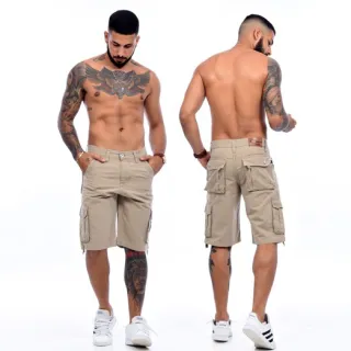 Super Barata Bermuda Masculino Cargo Lisa Bege Premium - Icari - 42