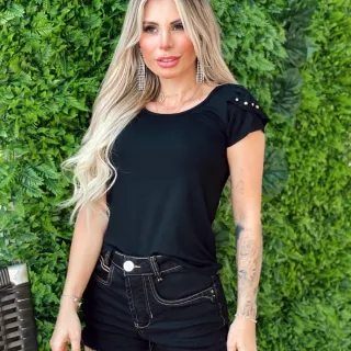 T-shirt Feminina Dupla Manga Blusa - Marinho