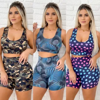 Atacado de Conjuntos de Roupas de Academia: 3 Tops e 3 Shorts - G