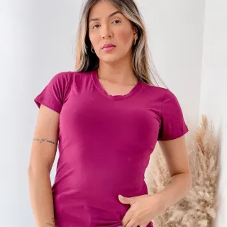 Blusa Manga Curta Gola V Feminina - Rose