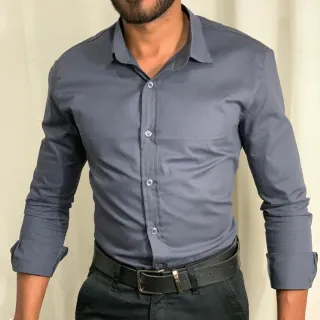 Manga Longa Camisa Social Masculina Slim fit Luxo Estilosa - Preto