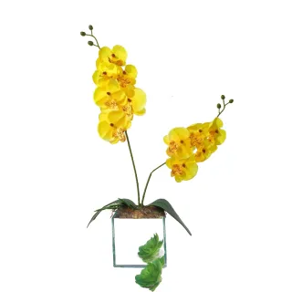 Arranjo de Flores Artificiais Orquídeas Espelhado Dourado Prata para Decoração Casa - ROXO C/ VIDRO