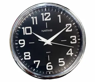 Relógio Nativo Metalizado Cromo Redondo de Parede 22,5cm - Vermelho