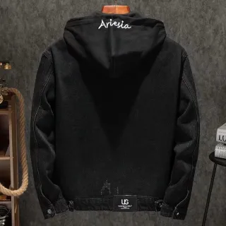 Jaqueta preta masculina slim fit com capuz em jeans stretch - Preto